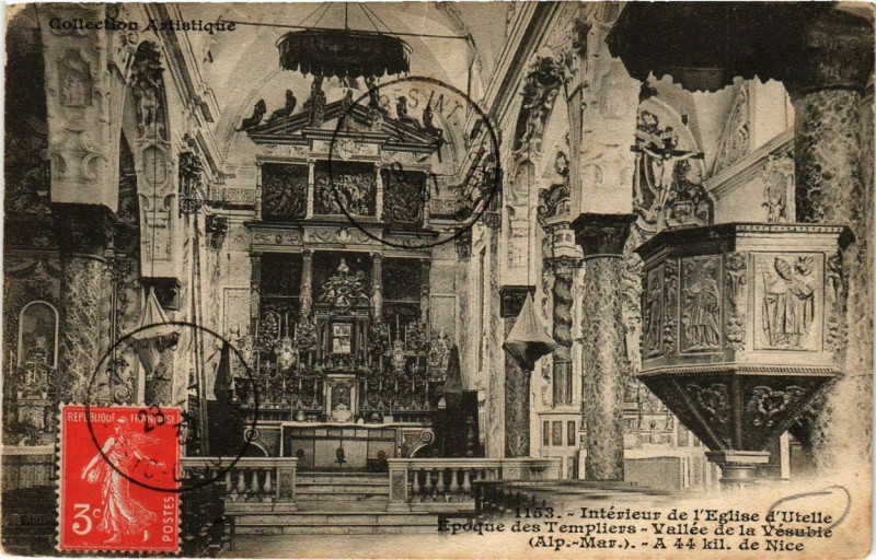 Carte postale ancienne Utelle Interieur de l'Eglsie à Utelle