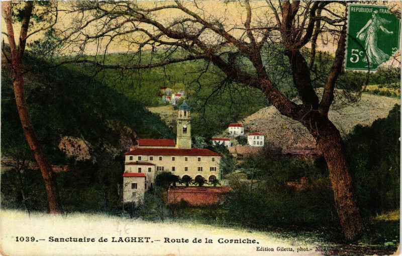 Carte postale ancienne Sanctuaire de Laghet Route de la Corniche
