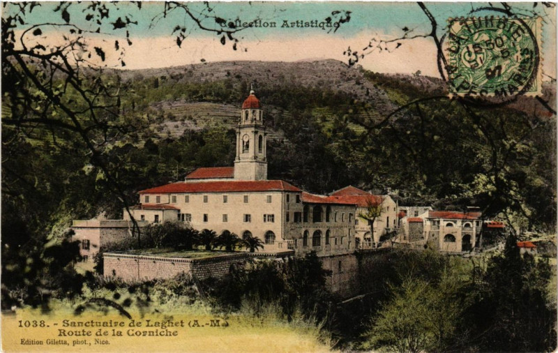 Carte postale ancienne Sanctuaire de Laghet Route de la corniche
