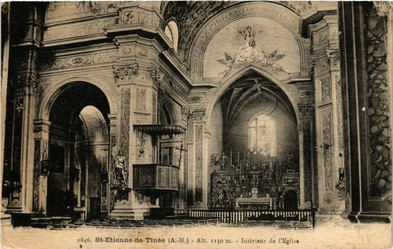 Carte postale ancienne Saint-Etienne-de-Tinee Interieu de l'Eglise