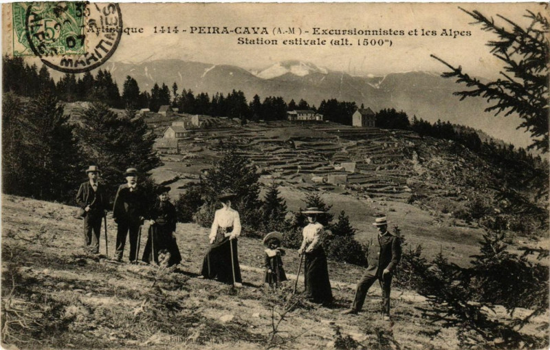 Carte postale ancienne Peira-Cava Excursionistes et les Alpes