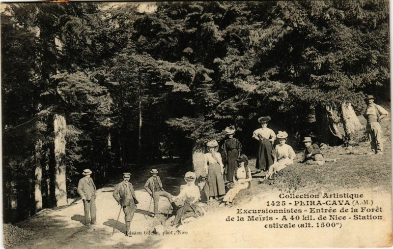 Carte postale ancienne Peira-Cava Excursionistes - Entrée de la Foret de la Meiris