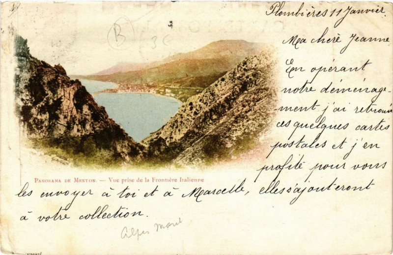 Carte postale ancienne Panorama de Menton Vue prise de la Frontiere Italienne à Menton