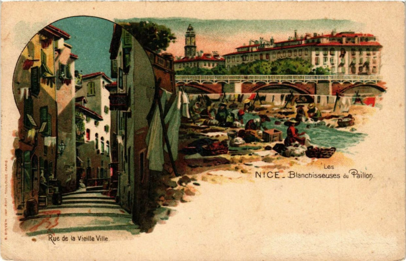 Carte postale ancienne Nice Blanchisseuses du Paillon à Nice
