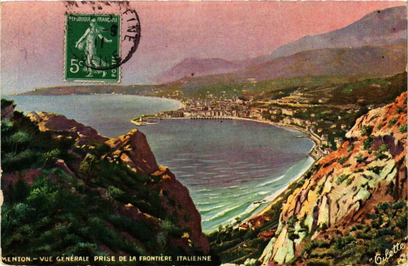 Carte postale ancienne Menton Vue générale prise de la Frontiere Italienne à Menton