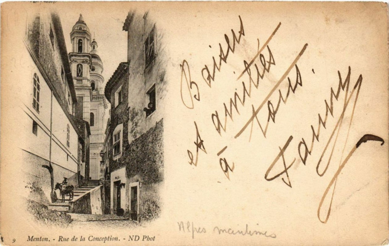 Carte postale ancienne Menton Rue de la Conception à Menton