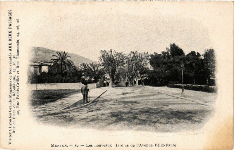 Carte postale ancienne Menton Les nouveaux Jardins de l'Avenue Felix Faure à Menton