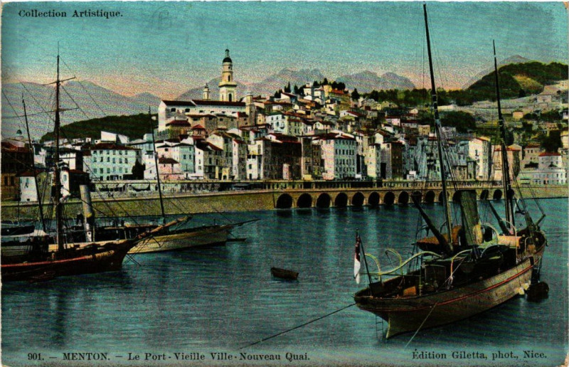 Carte postale ancienne Menton Le Port - Vieille Ville - Nouveau Quai à Menton