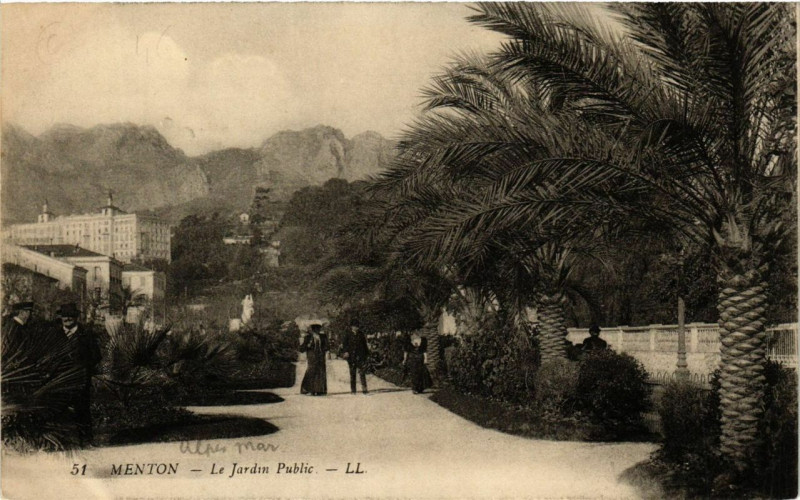 Carte postale ancienne Menton Le Jardin Public à Menton