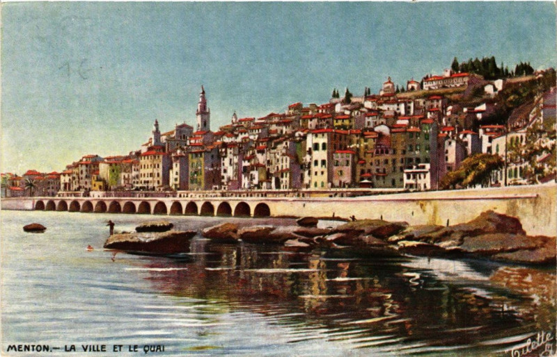 Carte postale ancienne Menton La Ville et le Quai à Menton