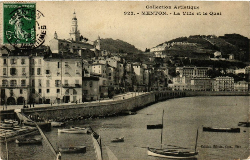 Carte postale ancienne Menton La Ville et le Quai à Menton