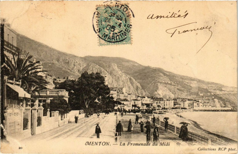 Carte postale ancienne Menton la Promaneda du Midi à Menton
