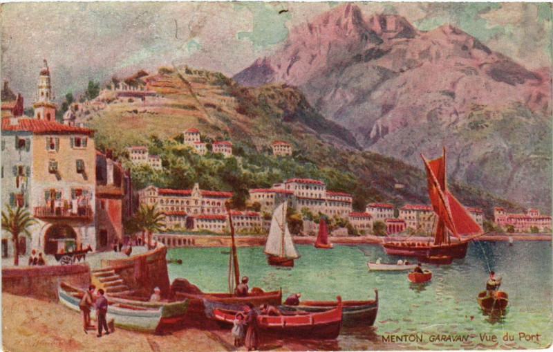 Carte postale ancienne Menton Garavan - Vue du Port à Menton