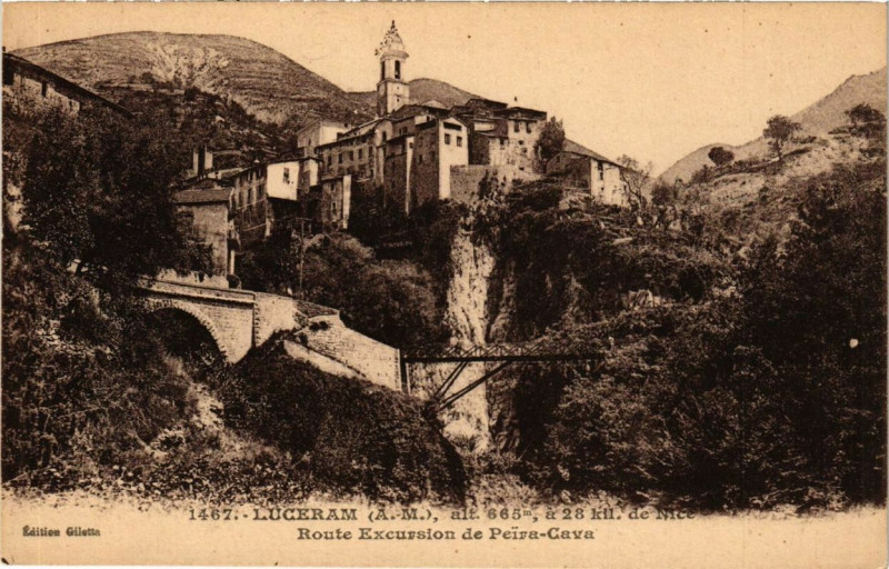 Carte postale ancienne Luceram Route Excursion de Peira-Cava à Lucéram