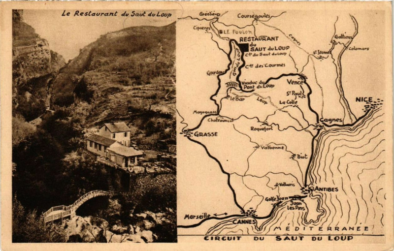 Carte postale ancienne Le Restaurant du Saut du Loup. Carte map
