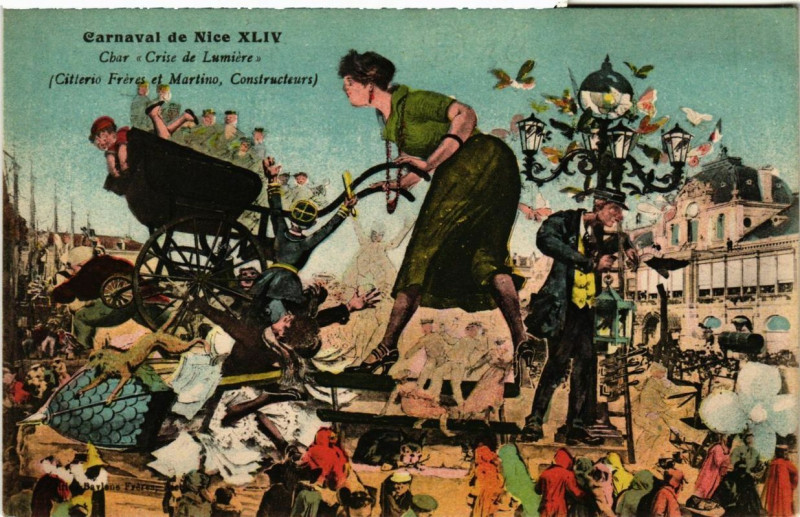 Carte postale ancienne Carnaval de Nice Xliv Char Crise de Lumiere à Nice