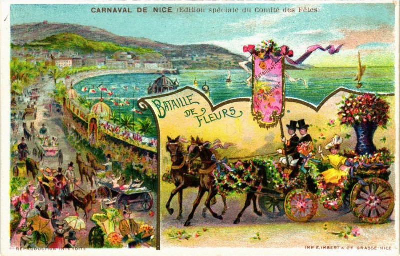 Carte postale ancienne Carnaval de Nice Bataille de Fleurs à Nice