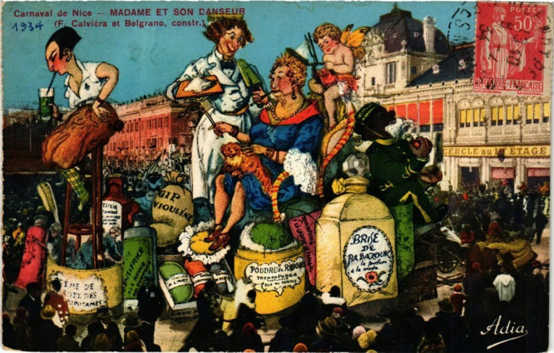 Carte postale ancienne Carnaval de Nice 1934 Madame et son Danseur à Nice