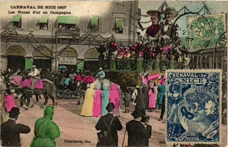 Carte postale ancienne Carnaval de Nice 1907 Les Noces d'or en Campagne à Nice
