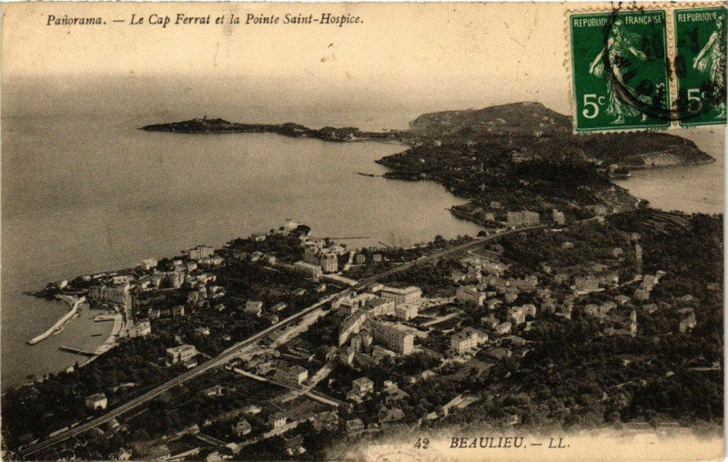 Carte postale ancienne Beaulieu Panorama - Le Cap Ferrat et la PonteSainte-Hospice
