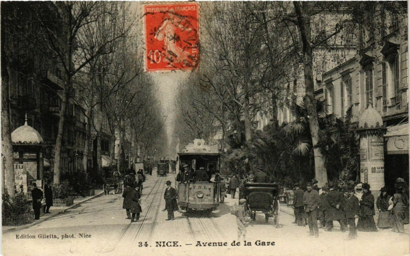 Carte postale ancienne Nice avenu de la gare à Nice