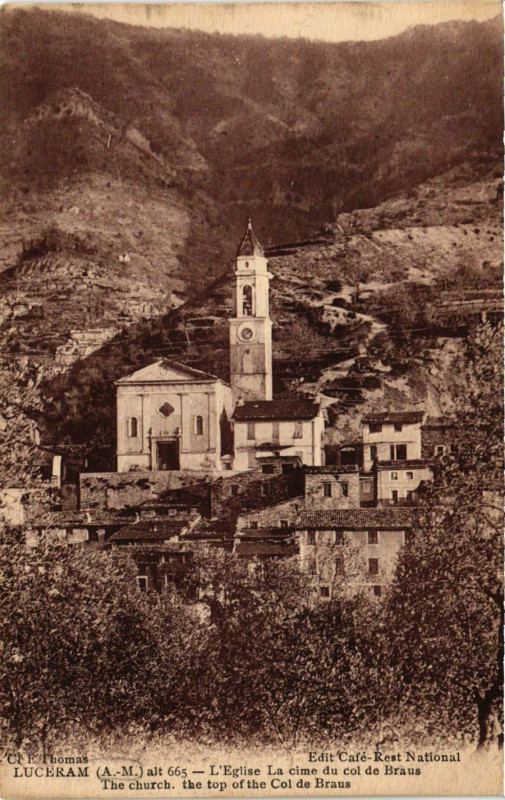 Carte postale ancienne Luceram L'Eglise de la cime du col de Braus à Lucéram