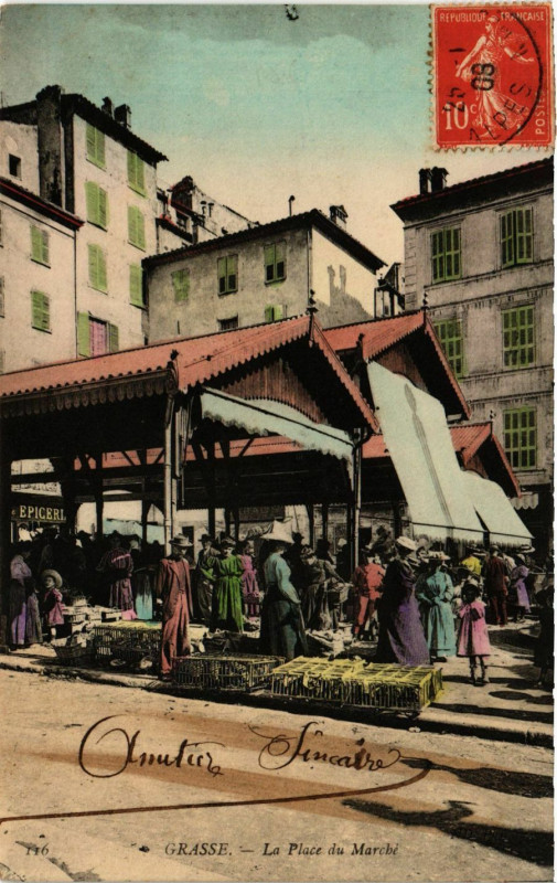 Carte postale ancienne Grasse La Place du Marche à Grasse