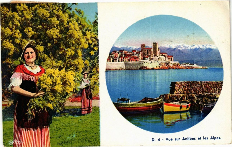 Carte postale ancienne Vue sur Antibes et les Alpes à Antibes