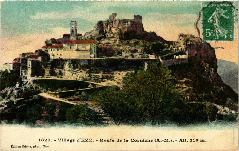 Carte postale ancienne Village d'Eze Route de la Corniche