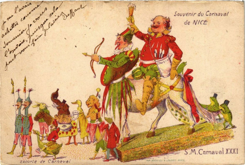 Carte postale ancienne Souvenir du Carnaval du Nice Xxxi Ecorte de Carnaval à Nice
