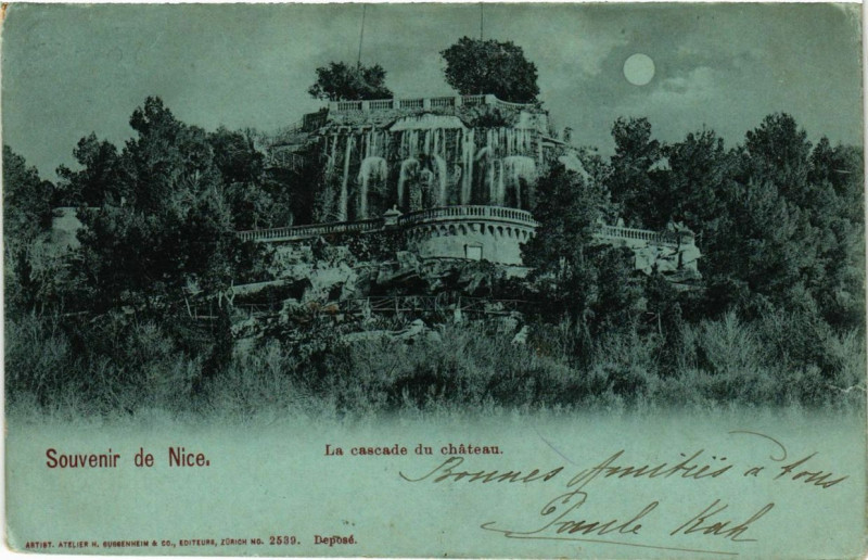 Carte postale ancienne Souvenir de Nice La cascade du chateau à Nice
