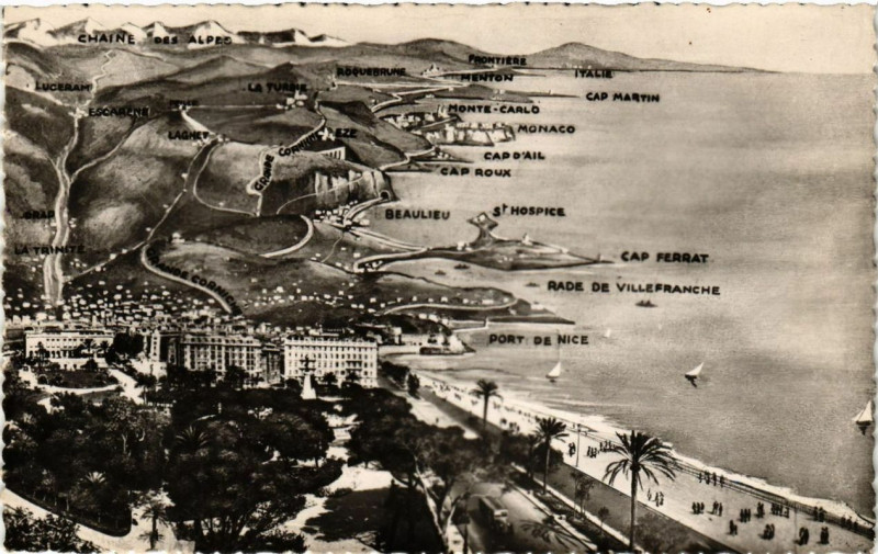 Carte postale ancienne Panorama de Nice a la Frontiere Italienne à Nice