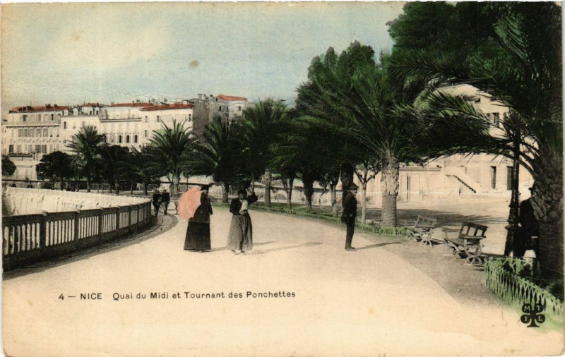 Carte postale ancienne Nice Quai du Midi et Tournant des Ponchettes à Nice