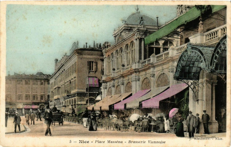 Carte postale ancienne Nice place Massena - Brasserie Viennoise à Nice
