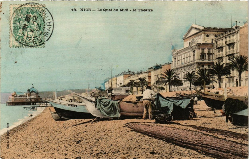 Carte postale ancienne Nice Le Quai du Midi - le Theatre à Nice