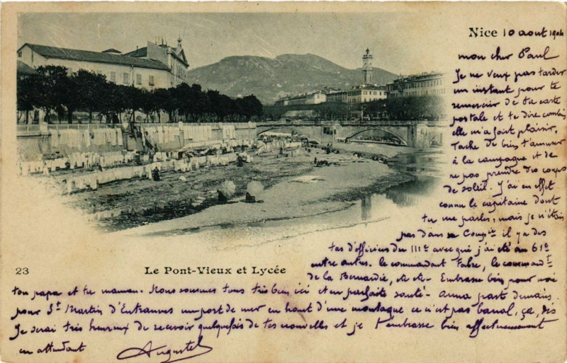 Carte postale ancienne Nice Le Pont Vieux et Lycee à Nice