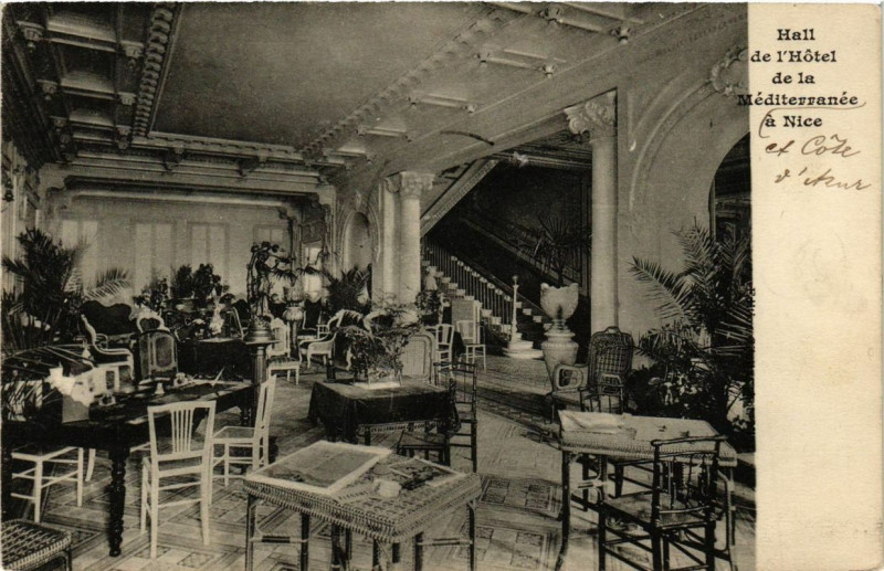 Carte postale ancienne Nice Hall de l'Hotel de la Mediterranee à Nice