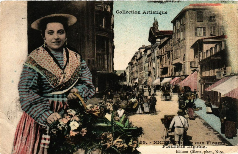 Carte postale ancienne Nice Fleuriste Nicoise,, marche aux Fleurs à Nice