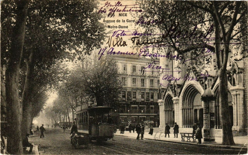 Carte postale ancienne Nice avenue de la gare Norte-Dame à Nice