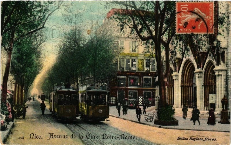 Carte postale ancienne Nice avenue de la gare Norte-Dame à Nice