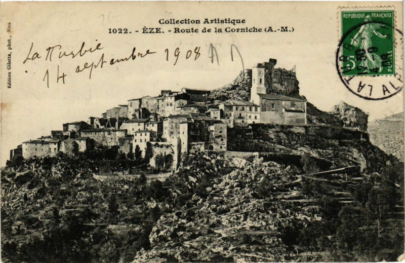 Carte postale ancienne Eze Route de la Corniche à Èze