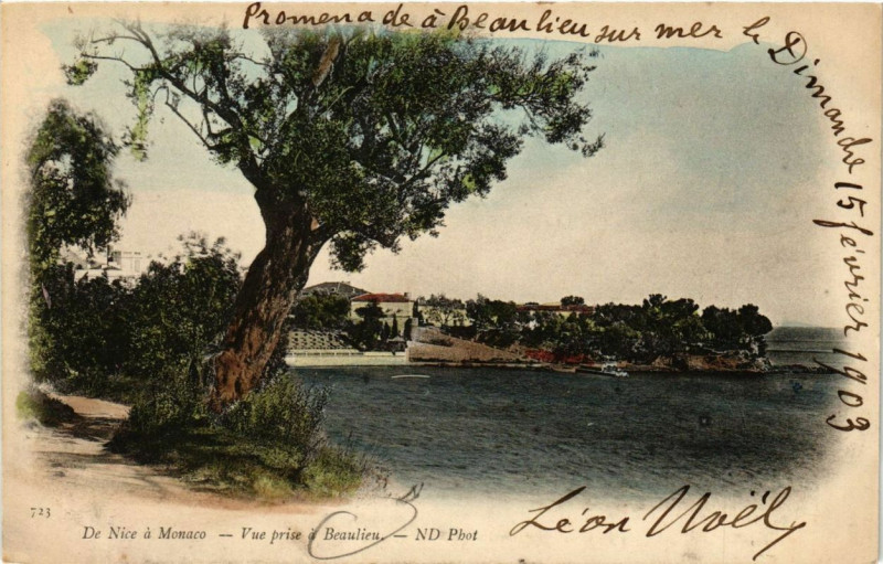 Carte postale ancienne De Nice a Monaco Vue prise a Beaulieu-sur-Mer à Nice