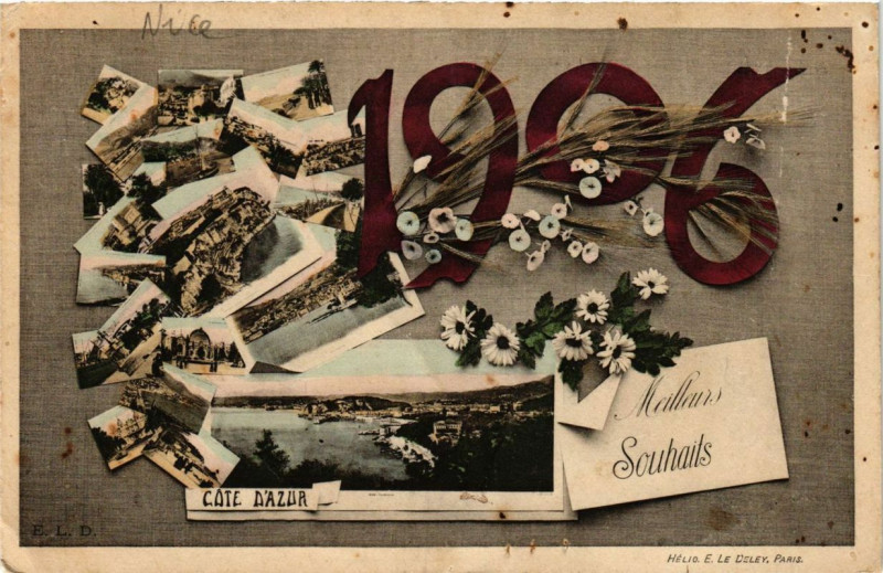 Carte postale ancienne Cote d'Azur Meilleur souhaits
