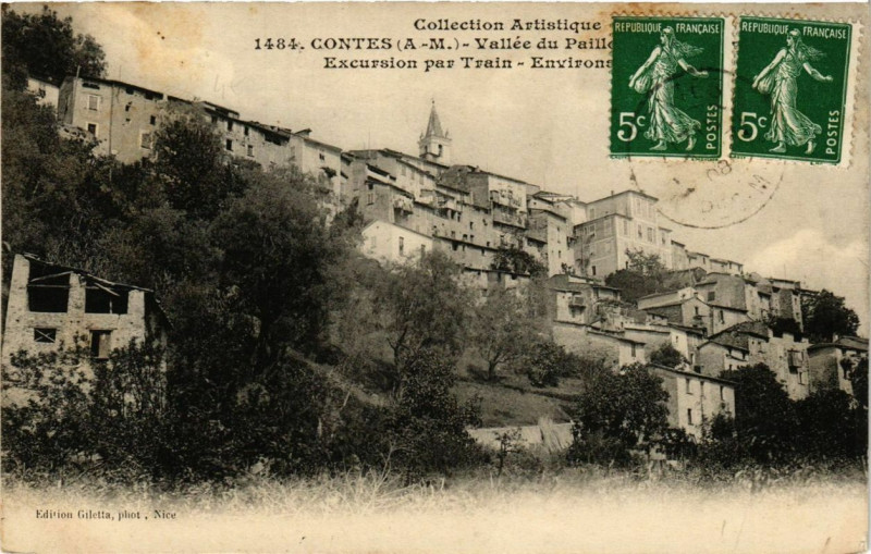 Carte postale ancienne Contes Excursion par train à Contes