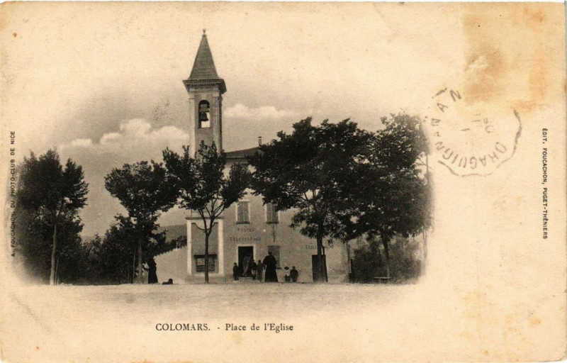 Carte postale ancienne Colomars Place de l'Eglise à Colomars