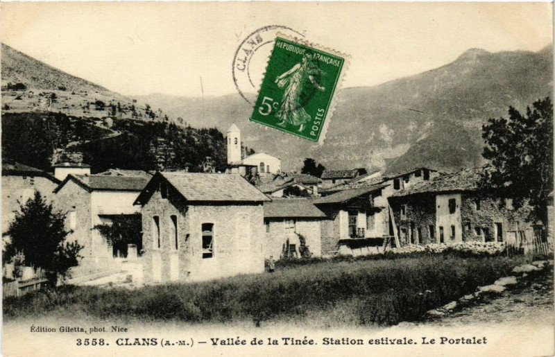 Carte postale ancienne Clans Vallée de la Tinée. Station estivale. Le Portalet à Clans