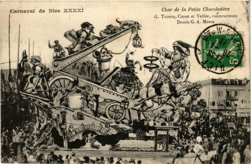 Carte postale ancienne Carnaval de Nice Xxxxi Char de la Petite Chocolatiere à Nice