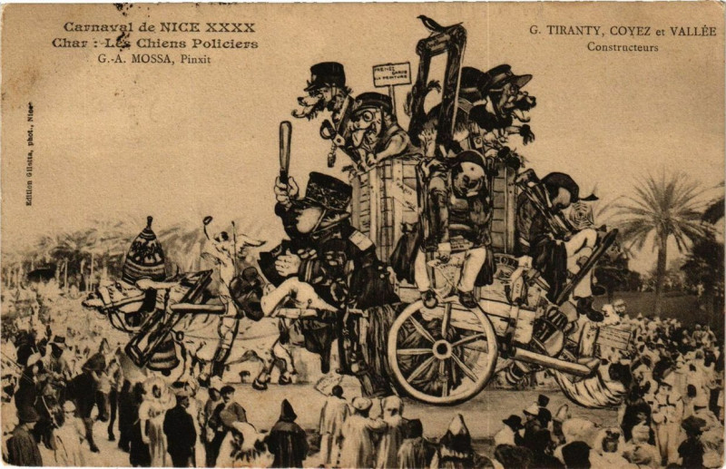 Carte postale ancienne Carnaval de Nice Xxxx Char Les Chiens Policiers à Nice