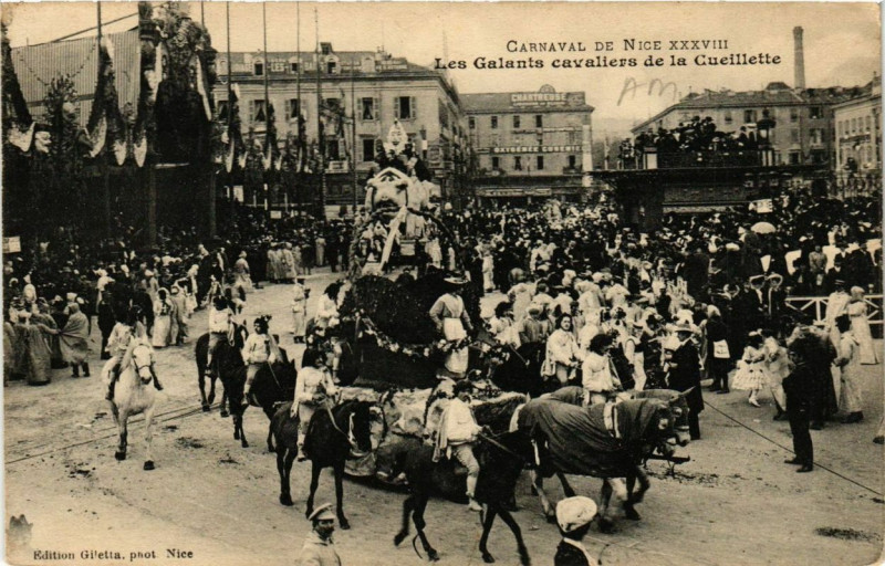 Carte postale ancienne Carnaval de Nice Xxxviii Les Galants cavaliers de la Cueillette à Nice