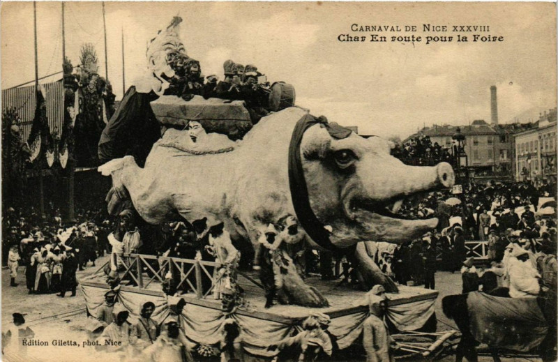 Carte postale ancienne Carnaval de Nice Xxxviii Char en route pour la Foire à Nice